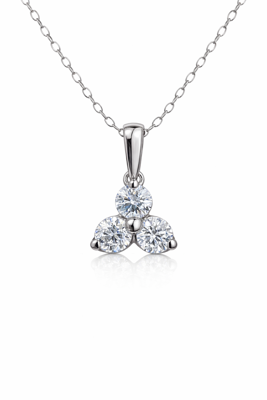 14KT White Gold Lab-Grown Diamond 3-Stone Triangle Necklace – 0.60 CTW