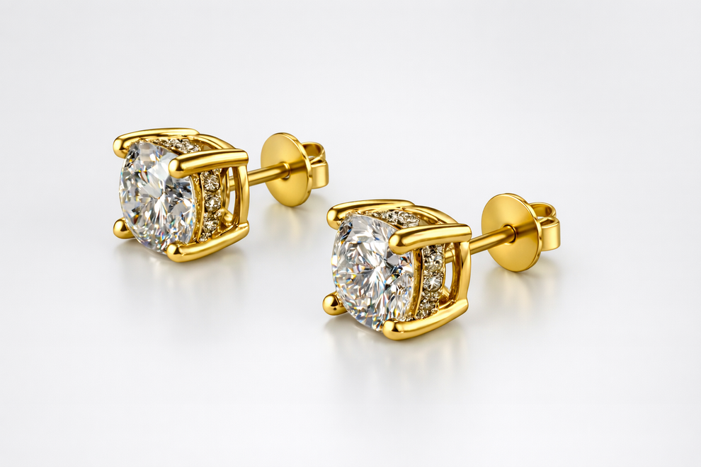 2.16 CTW Lab-Grown Diamond Hidden Halo Solitaire Stud Earrings-Yellow Gold