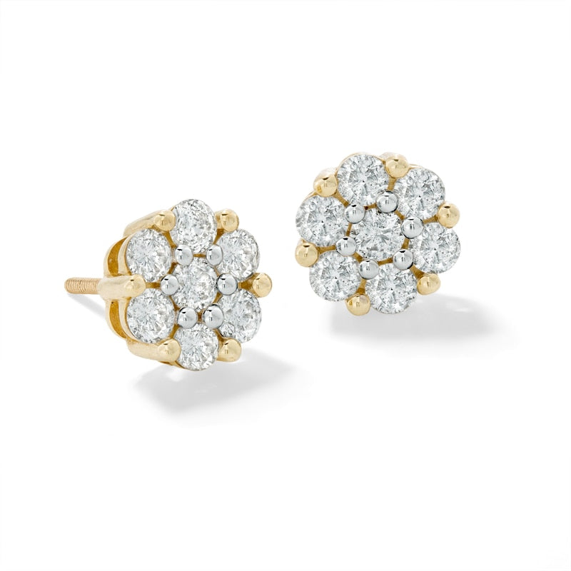 10K Yellow Gold 1.50 CTW Lab Grown Diamond Flower Stud Earrings