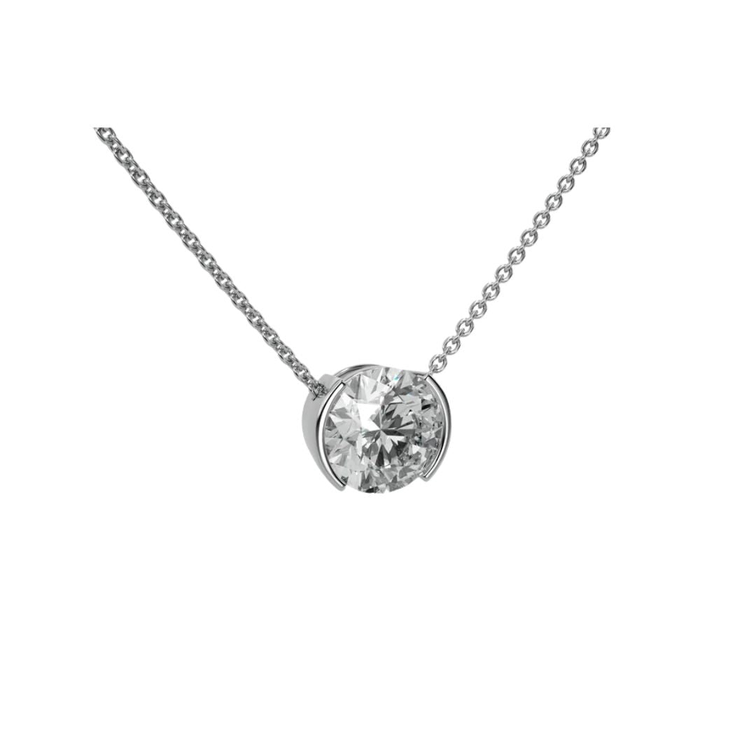 1.00ctw Half Bezel Pendant Necklace with Round Cut Lab-Grown Diamond