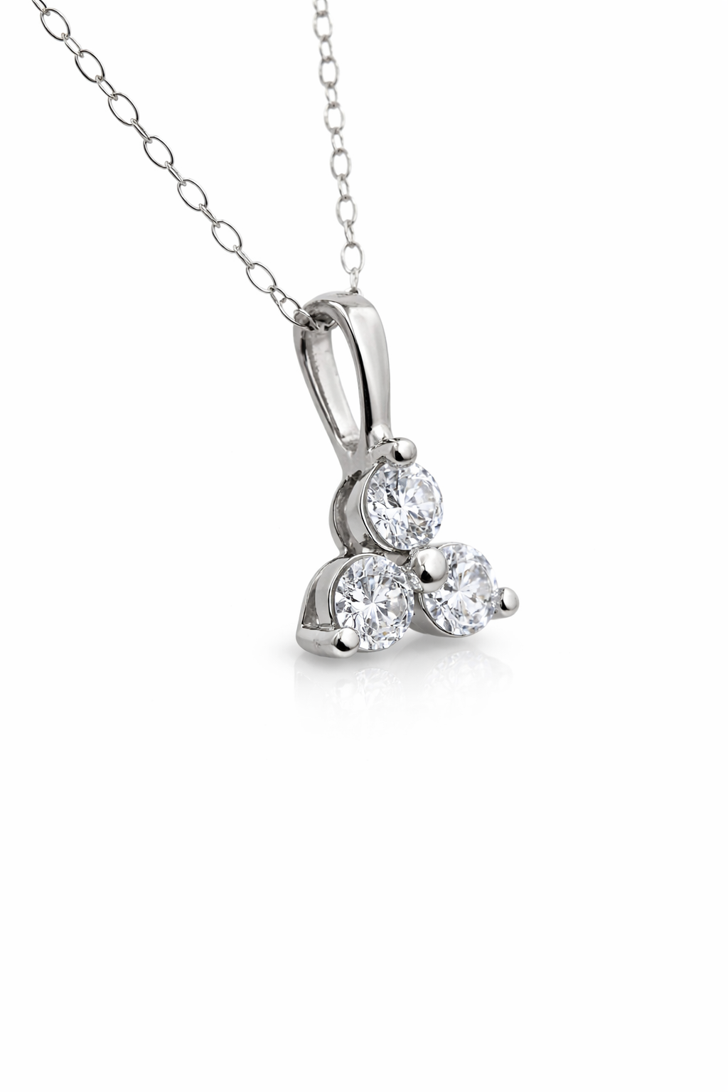 14KT White Gold Lab-Grown Diamond 3-Stone Triangle Necklace – 0.60 CTW