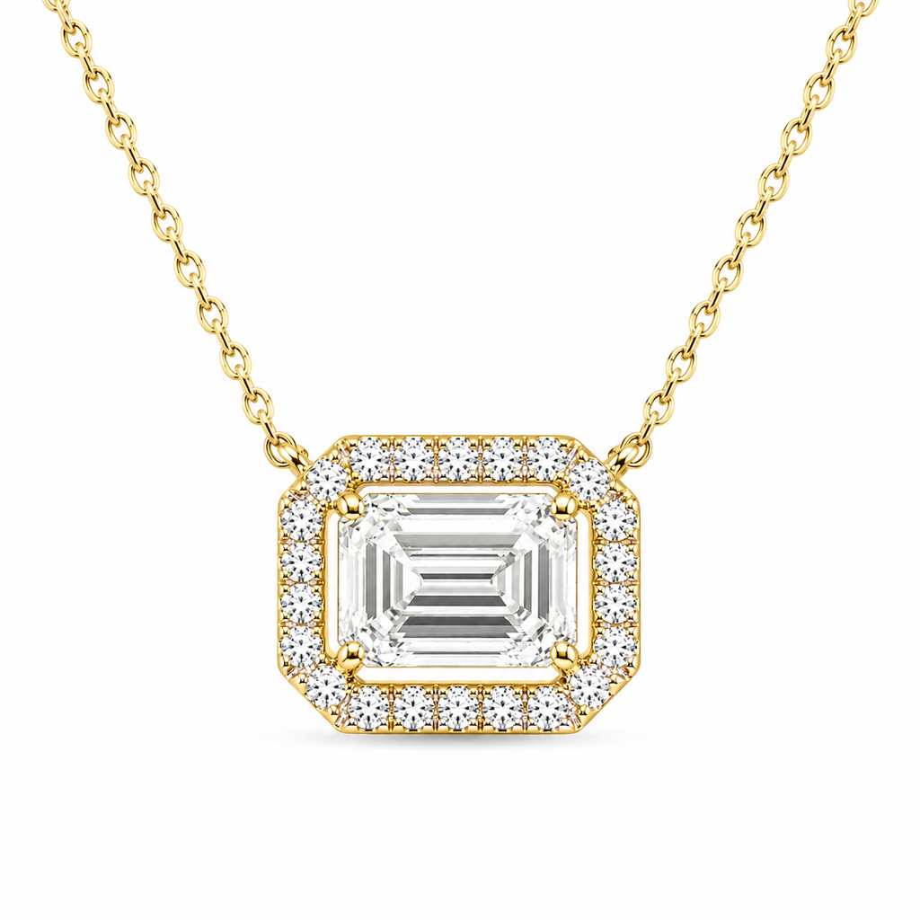 14KT White Gold Emerald Cut Halo Lab-Grown Diamond Pendant Necklace – 2.49 CTW | 18" Chain Included