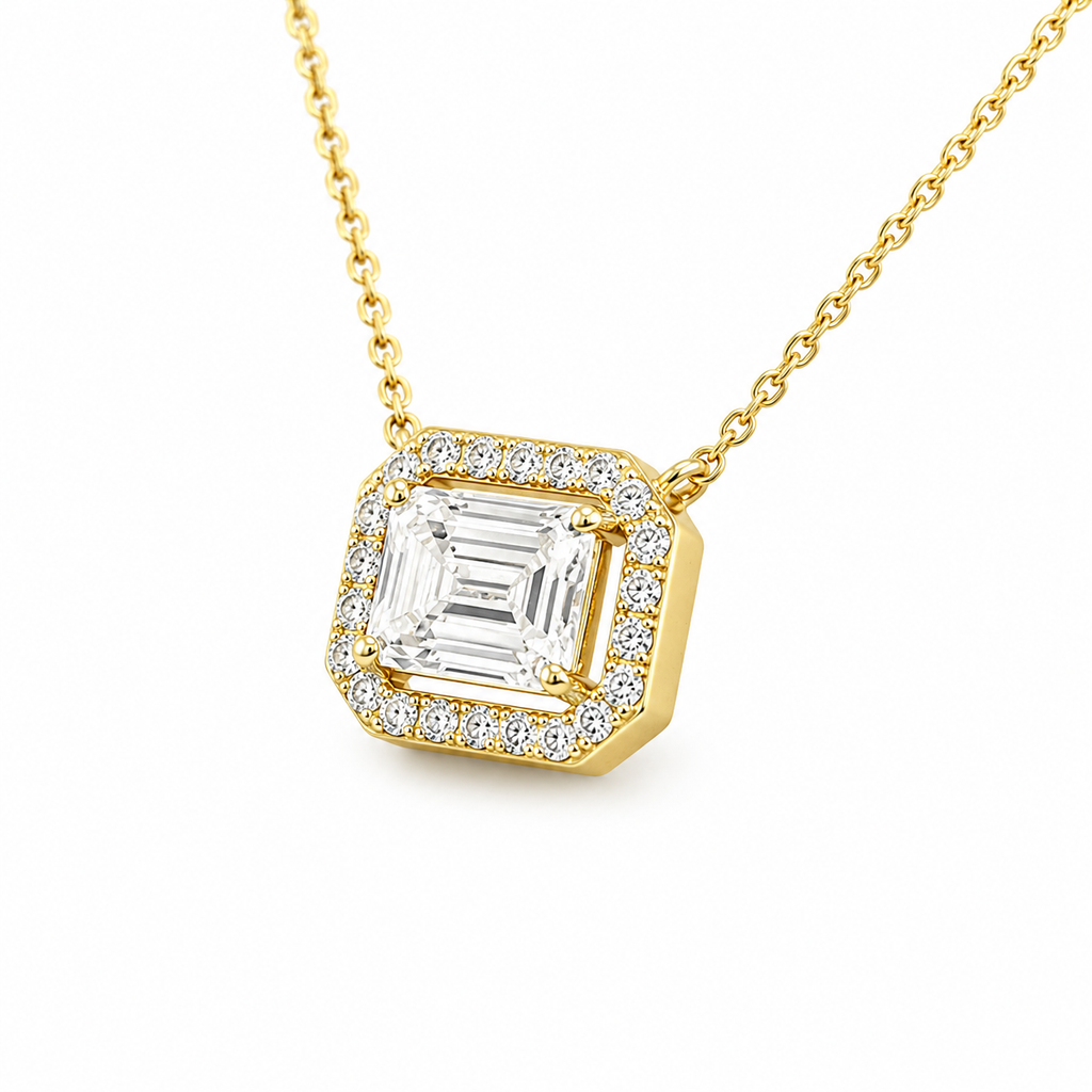 14KT White Gold Emerald Cut Halo Lab-Grown Diamond Pendant Necklace – 2.49 CTW | 18" Chain Included