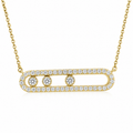 14KT Yellow Gold 3 Stone Moveable Bar Halo Necklace Pendant-1.26ctw