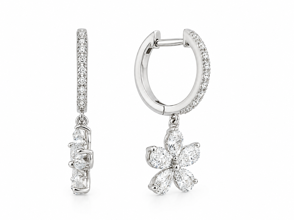 14KT White Gold Lab-Grown Multi-Shape Flower Dangle Earrings – 1.61 CTW