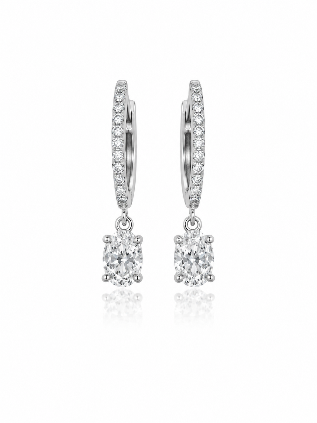 14KT White Gold Lab-Grown Diamond Oval Dangle Hoop Earrings – 1.13 CTW