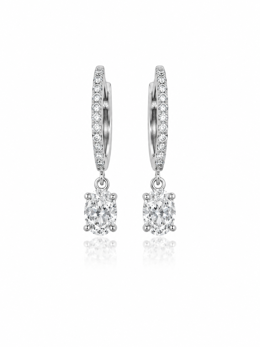 14KT White Gold Lab-Grown Diamond Oval Dangle Hoop Earrings – 1.13 CTW
