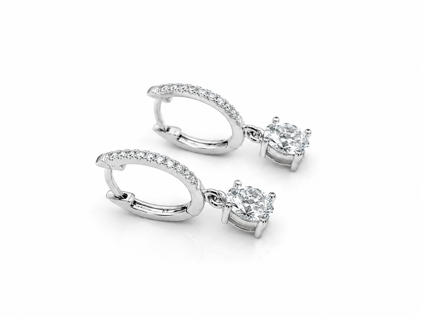 14KT White Gold Lab-Grown Diamond Oval Dangle Hoop Earrings – 1.13 CTW