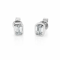14K White Gold Lab Grown Emerald Cut Bezel Diamond Stud Earrings 0.95ctw| Bezel Setting