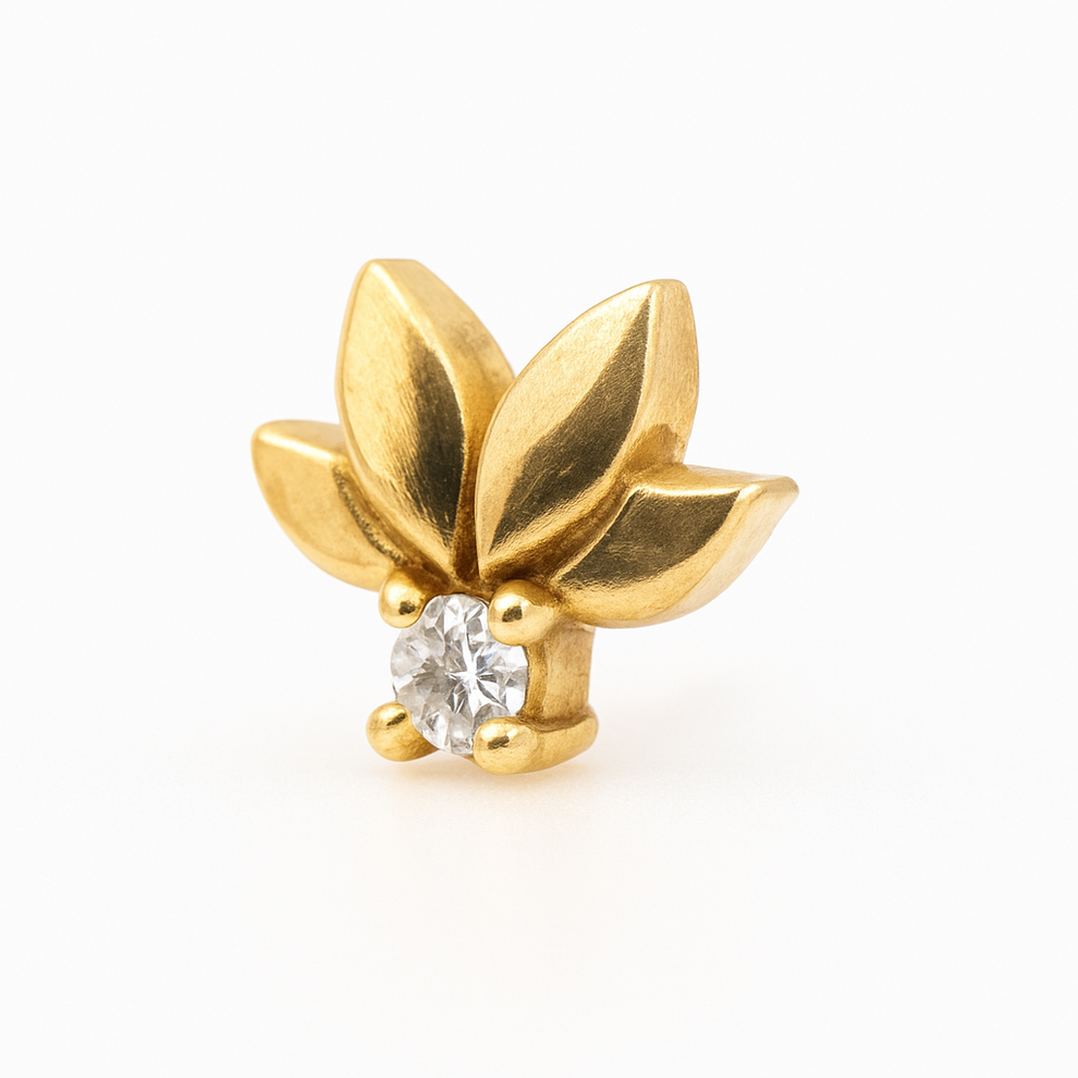 14K Yellow Gold Lotus Diamond Stud Earring (Single) – 0.04ct