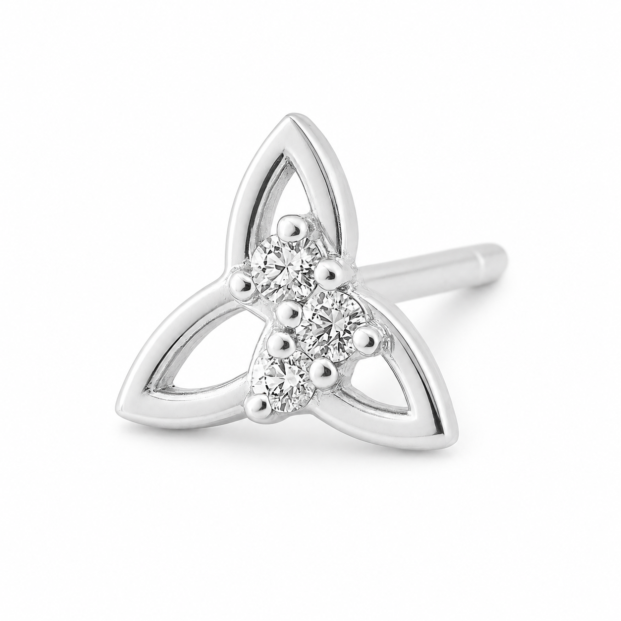 14K White Gold Triquetra Diamond Stud Earring (Single) – 0.06ct