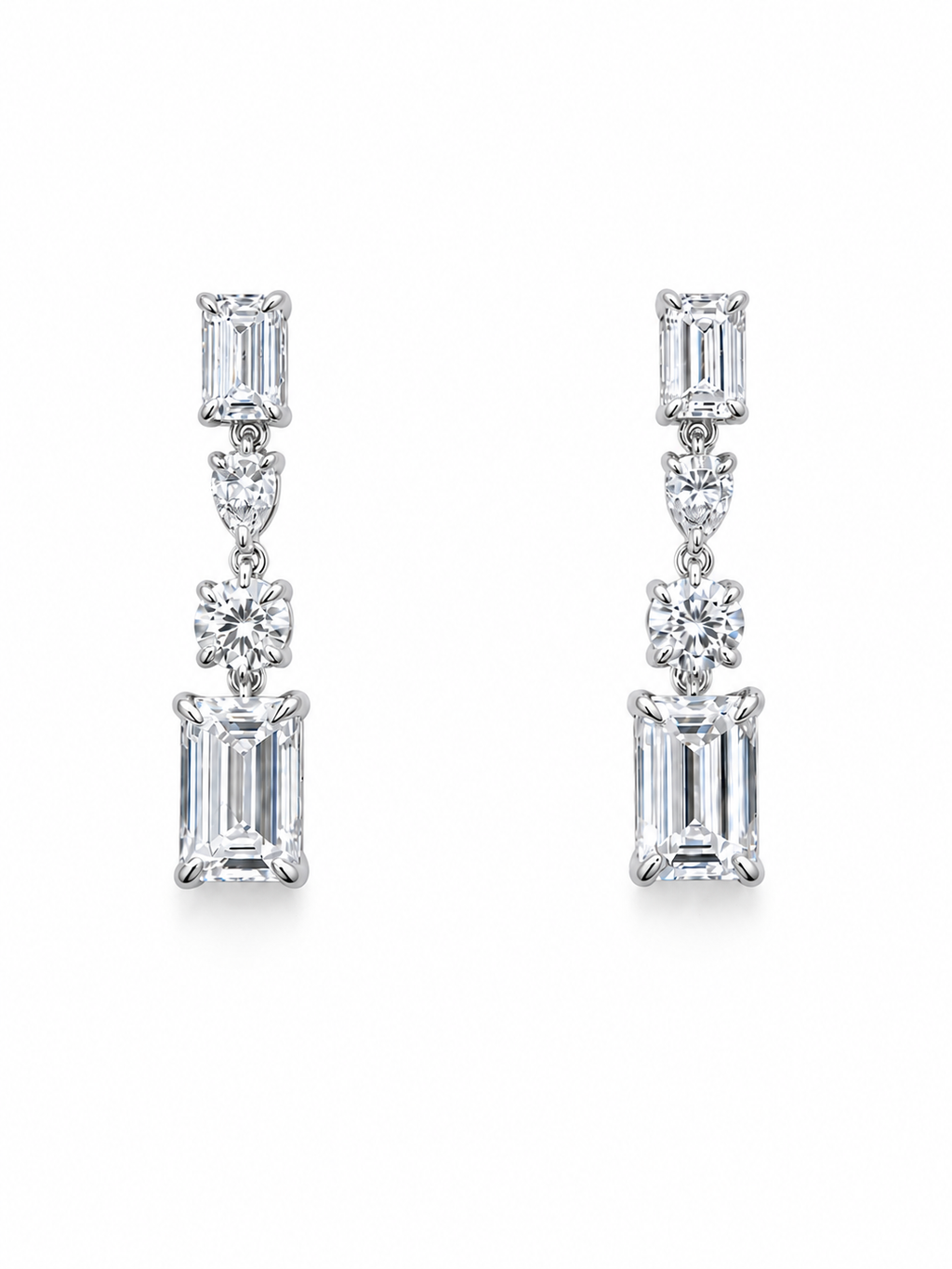 14K White Gold Lab Grown Diamond Drop Earrings | Emerald, Pear & Round Cut | 3.15 CTW Dangle Earrings