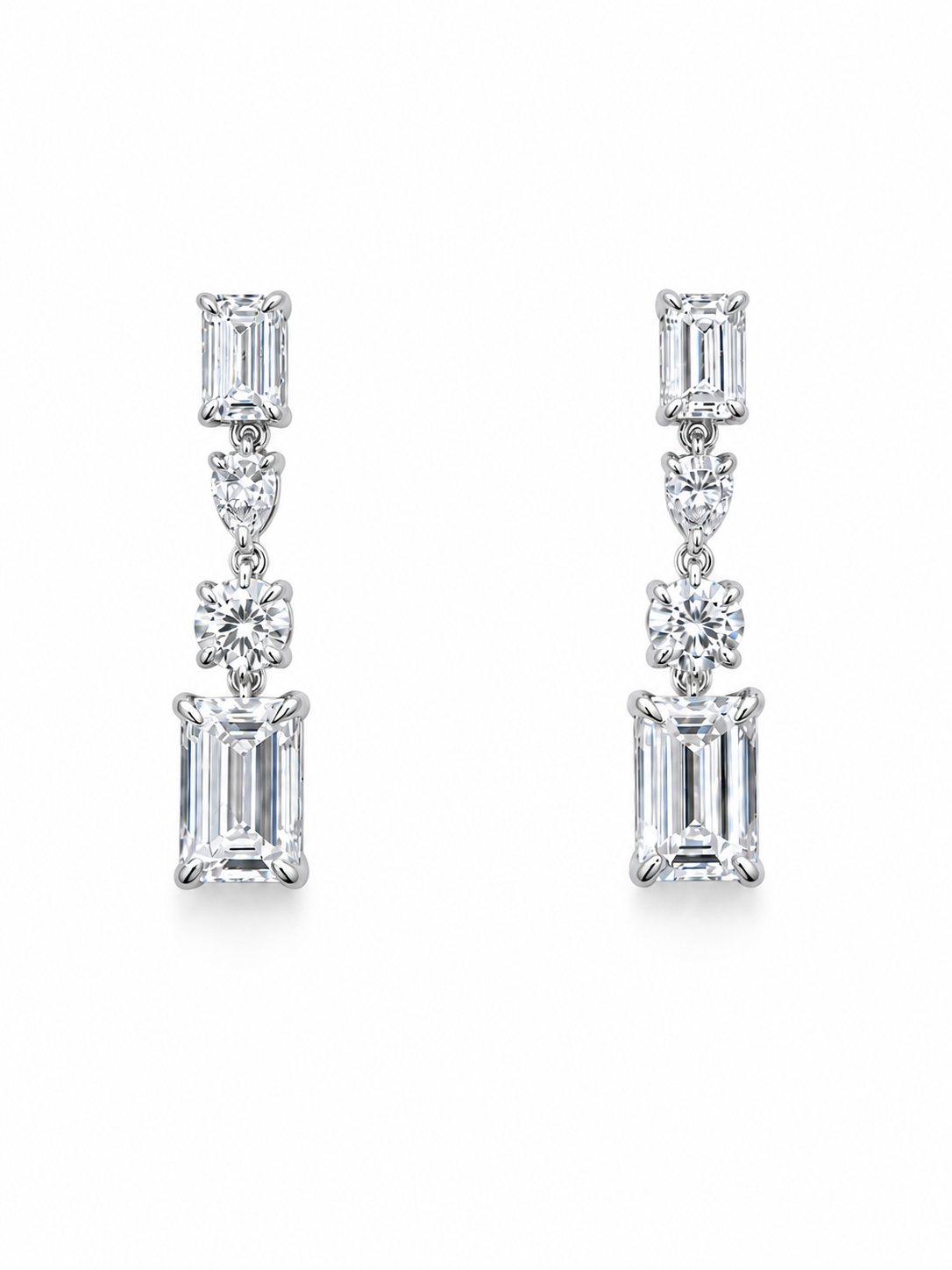 14K White Gold Lab Grown Diamond Drop Earrings | Emerald, Pear & Round Cut | 3.15 CTW Dangle Earrings