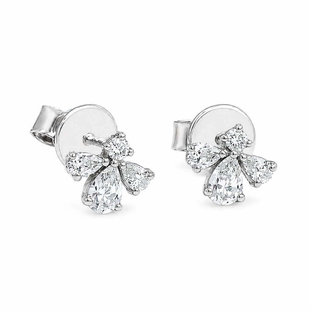 Petite 14K Gold Pear & Round Diamond "Bird Look" Earrings – 0.33 CTW