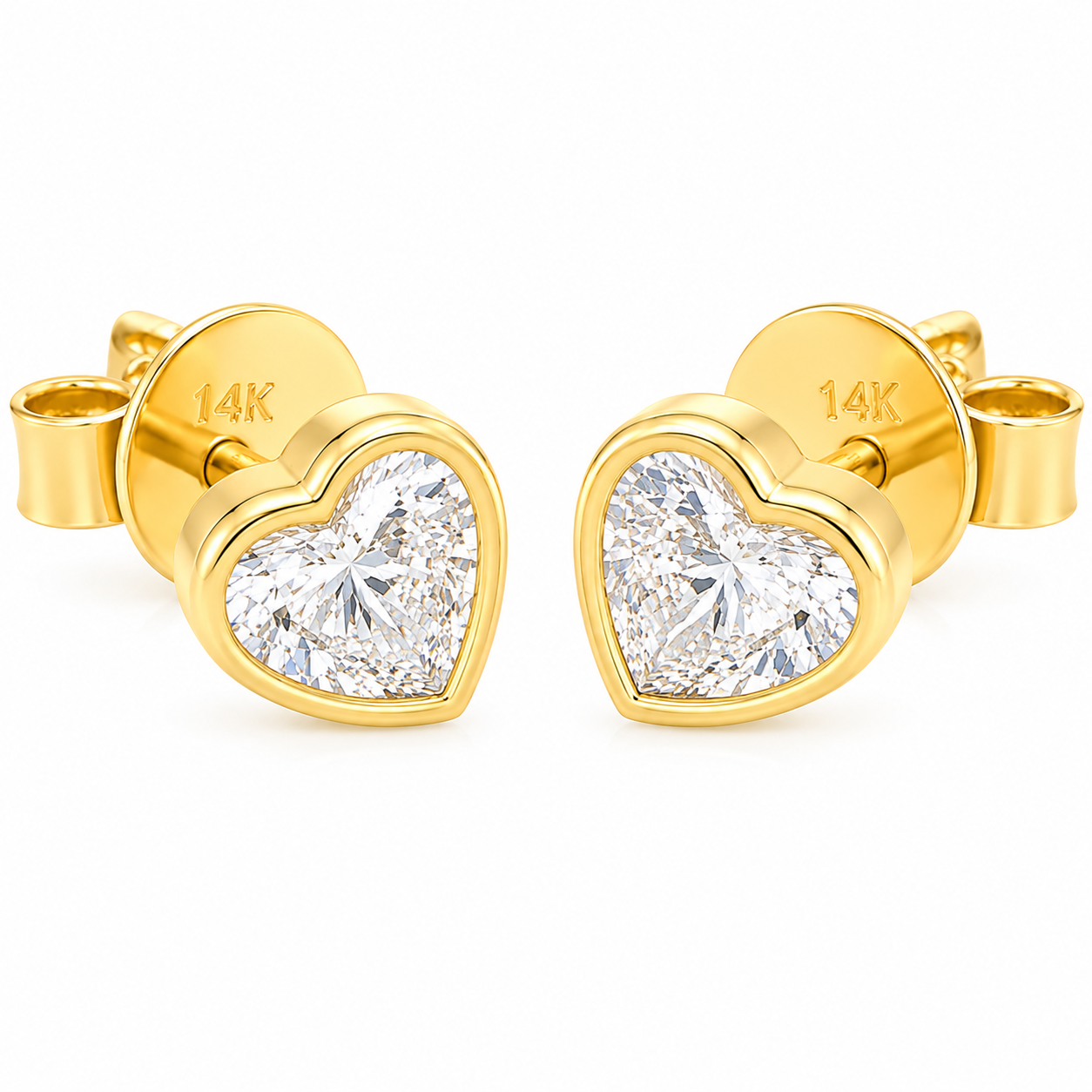 14K Yellow Gold Heart Lab Grown Diamond Bezel Stud Earrings – 1.00 CTW
