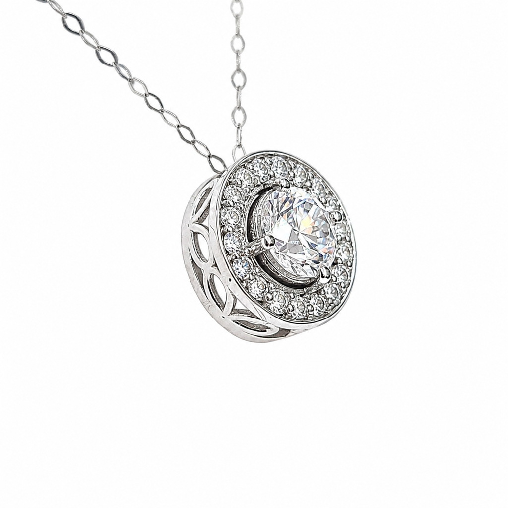 1.36ctw Round Diamond Halo Necklace Pendant