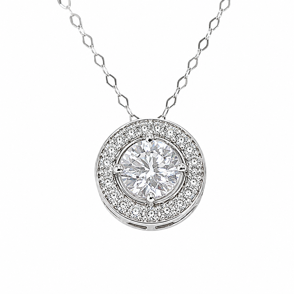 1.36ctw Round Diamond Halo Necklace Pendant
