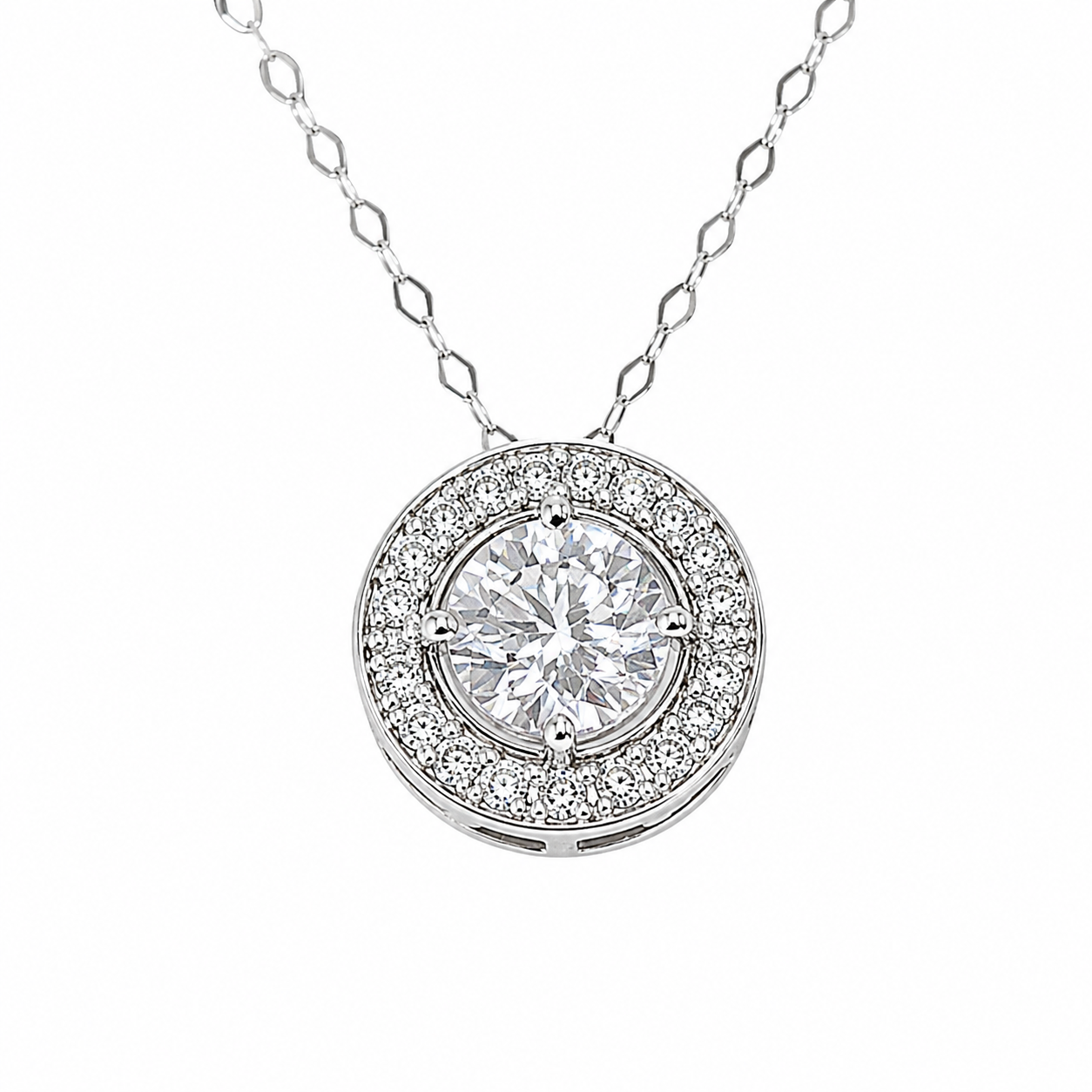 1.36ctw Round Diamond Halo Necklace Pendant