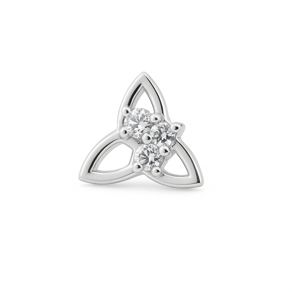 14K White Gold Triquetra Diamond Stud Earring (Single) – 0.06ct
