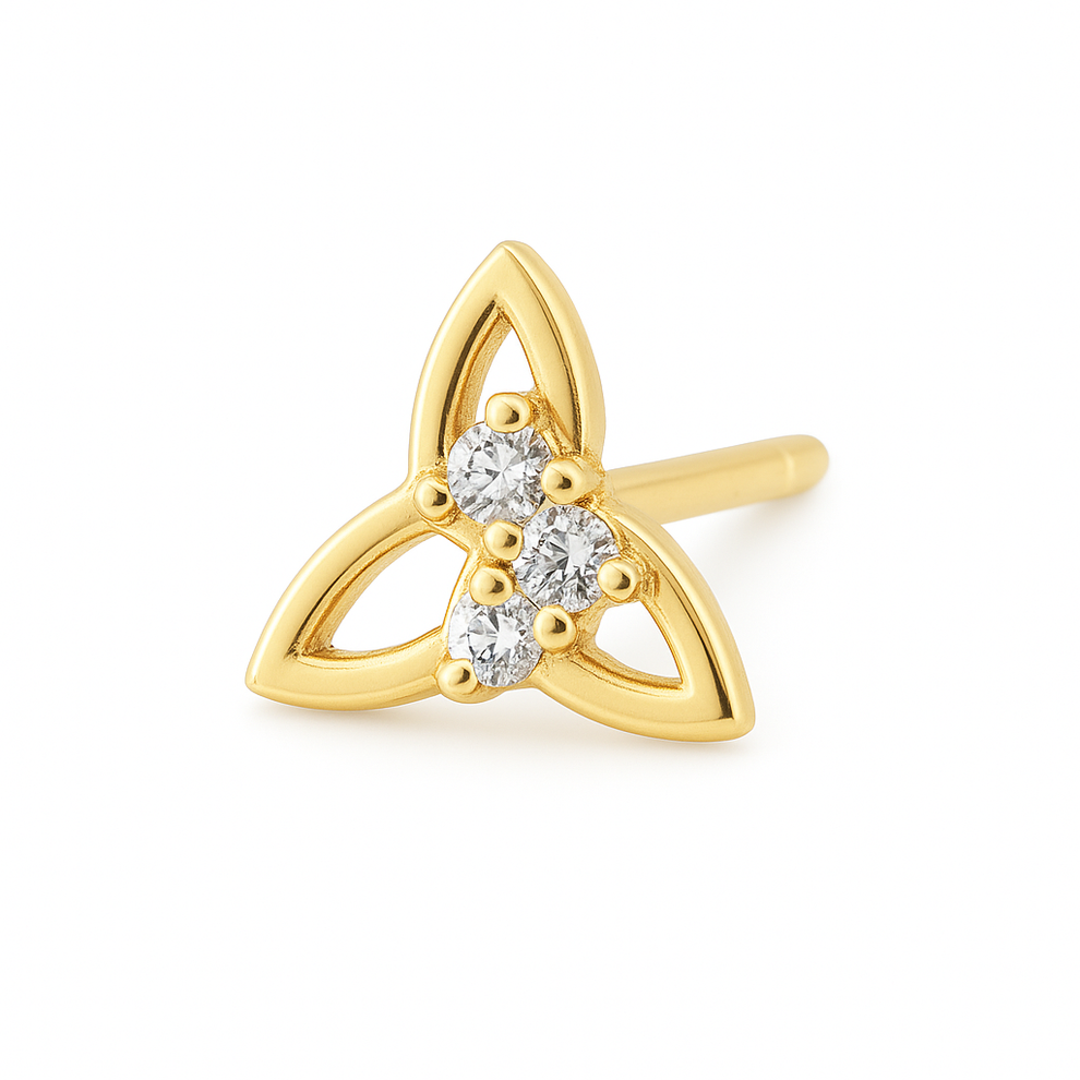 14K Yellow Gold Triquetra Diamond Stud Earring (Single) – 0.06ct