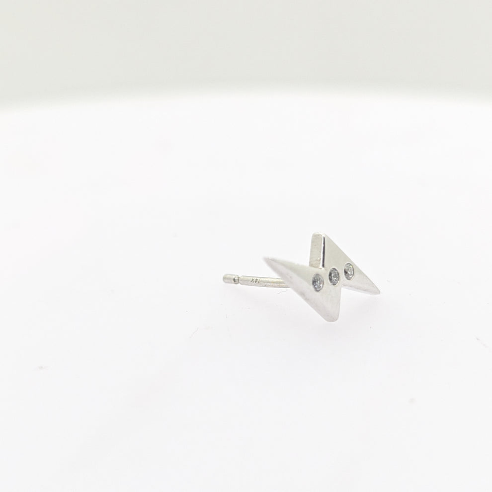 14K White Gold Lightning Bolt Diamond Stud Earring (Single) – 0.02ct