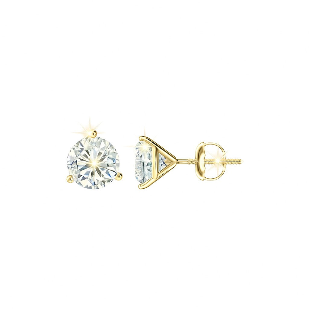 4.00ctw Three Prong Diamond Studs Screw Backs