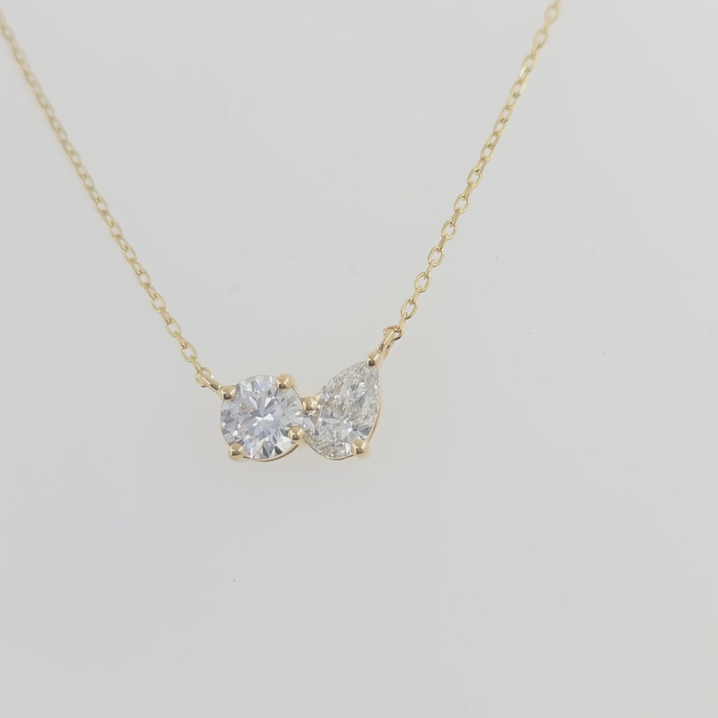 14KT Yellow Gold 1.81ctw Toi et Moi Diamond Necklace