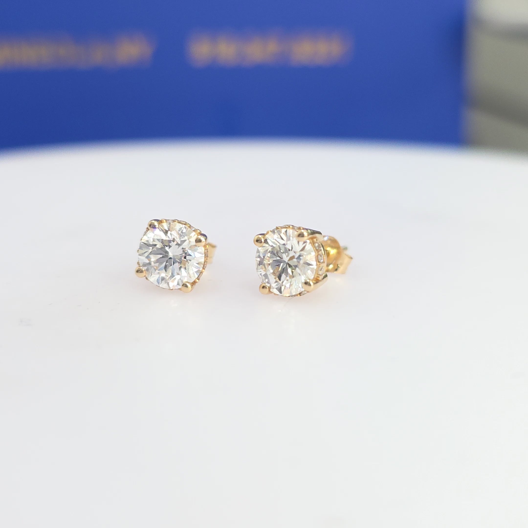 2.16 CTW Lab-Grown Diamond Hidden Halo Solitaire Stud Earrings-Yellow Gold