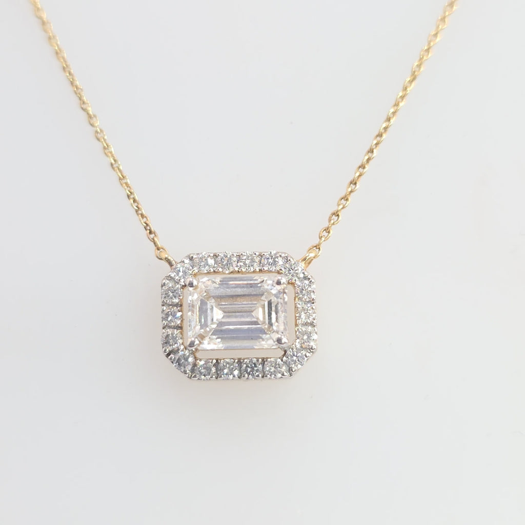 14KT White Gold Emerald Cut Halo Lab-Grown Diamond Pendant Necklace – 2.49 CTW | 18" Chain Included